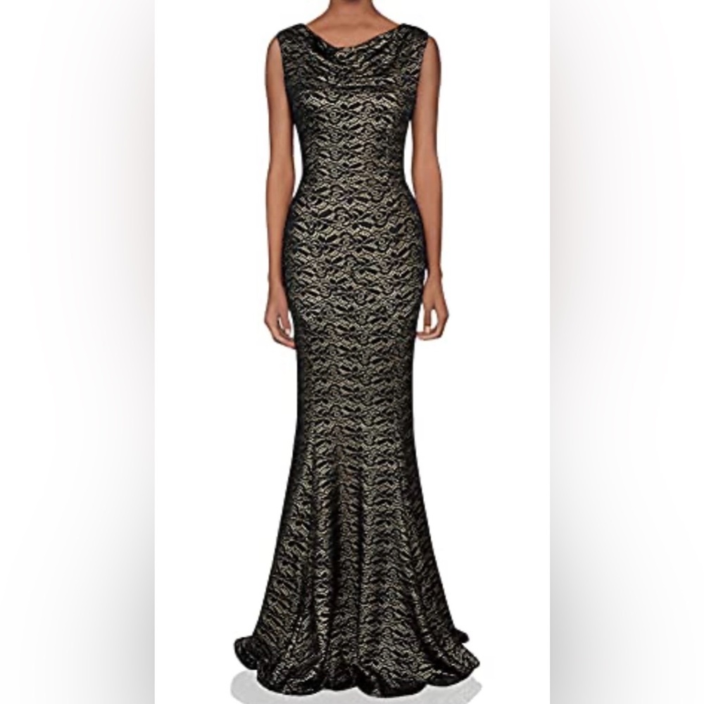 New MAXXN Black Lace Metallic Mermaid Gown Floor Length Formal Evening XL Dress